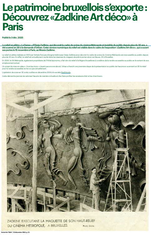 Page Internet. urban.brussels Le patrimoine bruxellois s|exporte. Découvrez « Zadkine Art déco » à Paris. 2025-12-03